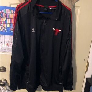 Adidas Black and Red Windbreaker with Bulls Logo